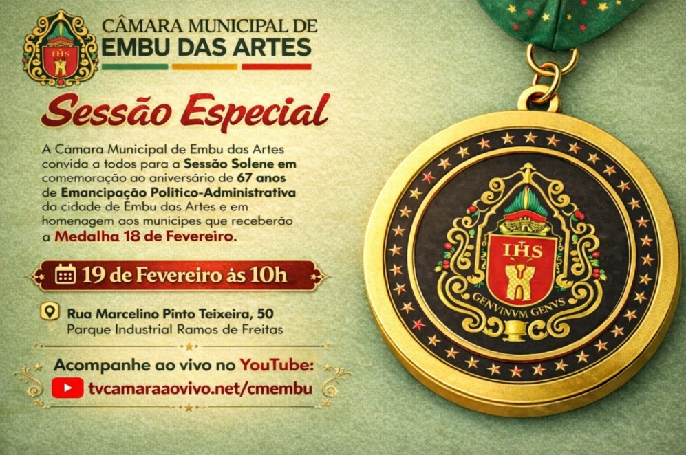 Sessão Solene dos 67 anos de Embu das Artes será no dia 19, às 10h